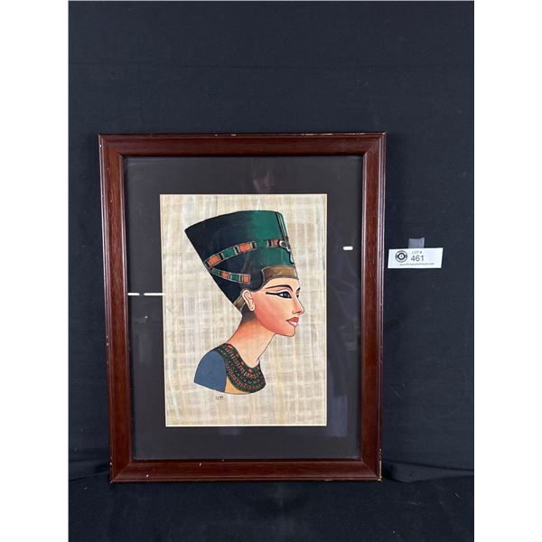 Framed Authentic Hand-Made Egyptian Painting On Papyrus Scroll. Approx. 17" x 14"