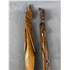 Image 3 : 3 Vintage Wood Carvings African Figurines. Approx. 20 1/2" H & 25 1/2" H & Musician Family Approx. 1
