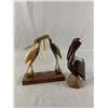 Image 1 : Pelican Wood Carving Approx. 6 1/2" H & Cranes Carving On Wood Base