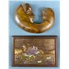 Image 2 : Vintage Décor Lot - Wood Carved Mother & Child, Stamped Tin/Copper Art & Egyptian Etched Metal Plate