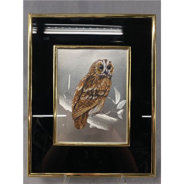 Framed Foil Owl Print. Approx. 11" x 14"