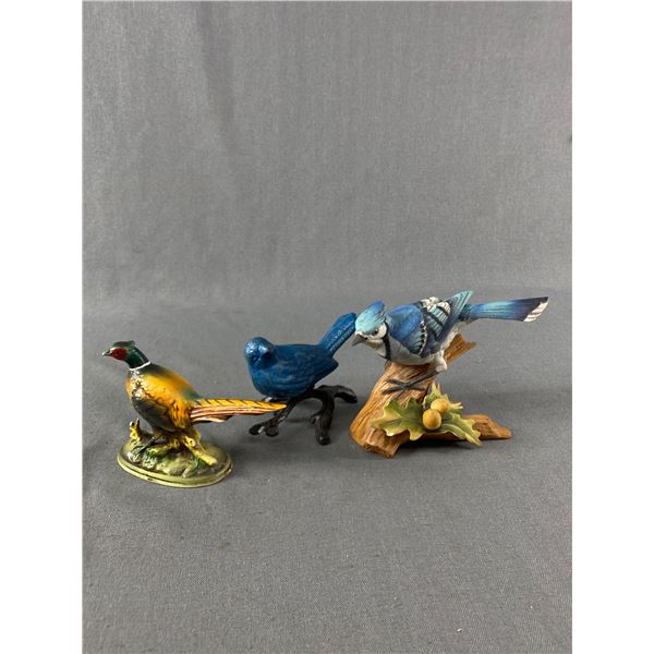 Lot Of 3 Birds - Blue Jay, Metal Blue Bird & Pheasant Made In Japan