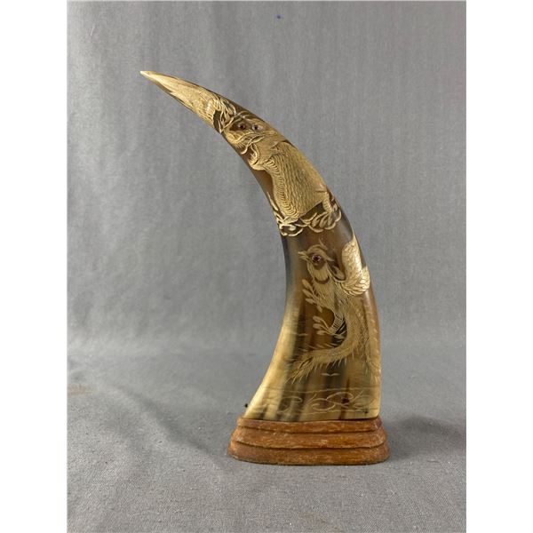 Vintage Finely Detailed Asian Carved Horn. Approx. 12" H