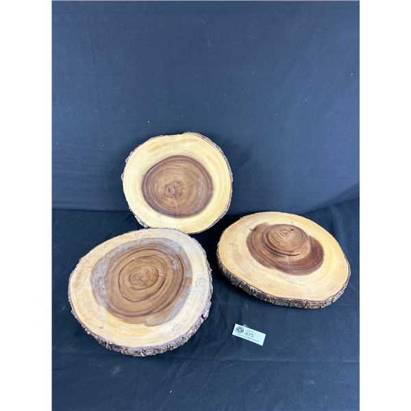3 Meritage Handcrafted Tree Bark Footed Servers. Approx. 12"