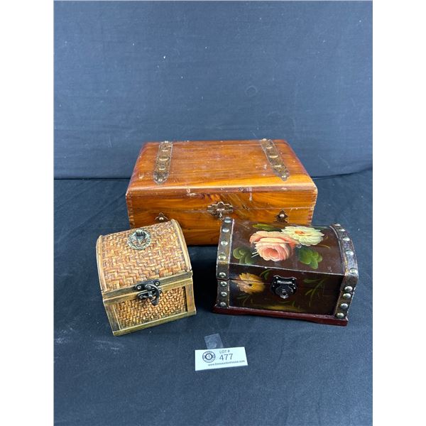 Lot Of 3 Storage Boxes. Largest Is Vintage Cedar & Approx. 12" x 8" x 5"