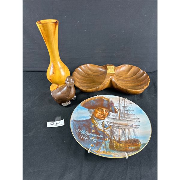 Lord Nelson Collector Plate, Pottery Duck, 11.5" Wood Vase & More