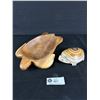 Image 1 : Vintage 7" Stone Carved Turtle & 10" Wood Sea Turtle Dish.