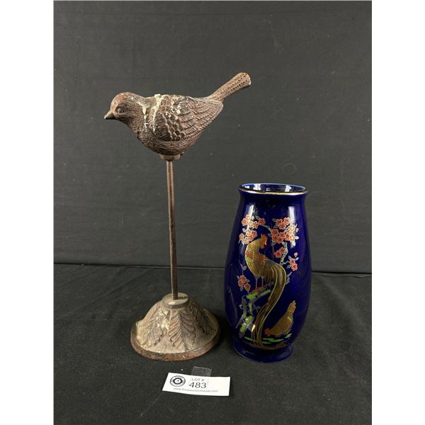 Japan National Silver Company 7.5" Vase & Heavy Cast 11" Bird Candle
