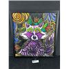 Image 1 : Framed & Signed Colourful Raccoon Painting On Wood. Approx. 17 1/2" x 19"