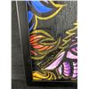 Image 3 : Framed & Signed Colourful Raccoon Painting On Wood. Approx. 17 1/2" x 19"