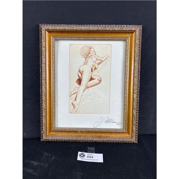 Nicely Framed & Signed 2003 Nude Woman Portrait. Approx. 13" x 11"
