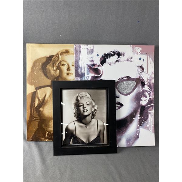 3 Marilyn Monroe Pictures, 2 Are On Canvas (Approx 20" x 15")