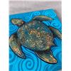 Image 3 : 2014 Signed SeaTurtle Oil Painting On 12" x 12" Canvas & Plastic Sea Turtle Figurine