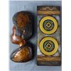 Image 1 : Wood Carved Side Portrait Approx. 17 1/2" H & Bali Coin Art Piece On Canvas. Approx. 8" x 20"