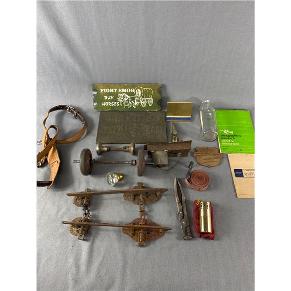 Vintage Lot - Bolt On Ice Skates, Door Knobs, Toy Wheels & More