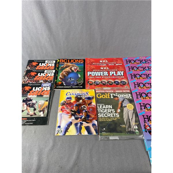 Sports Collector Lot - BC Lions Programs, Magazines,NHL Sticker Books & More
