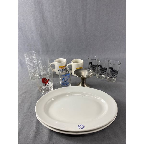 Denny's Coffee Mugs, Advertising Glasses & JE Heath Platters Made In Canada