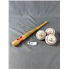 Image 1 : 3 Baseballs, 1 Is Signed & Mini 1989 Vancouver Canadians Wood Bat