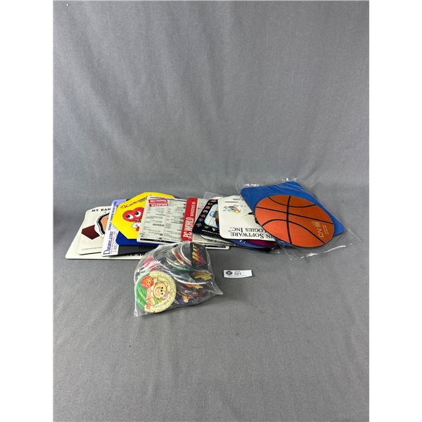 Lot Of Assorted Advertising Mouse Pads & Button Badges