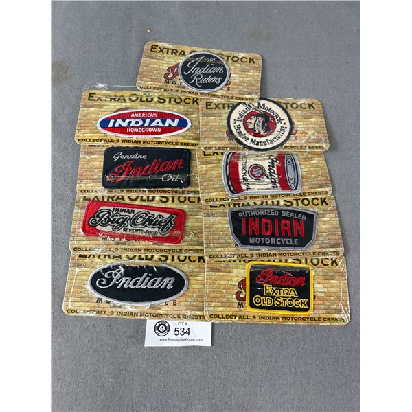 Complete Set Of 9 Extra Old Stock Indian Motorcycle Crests.