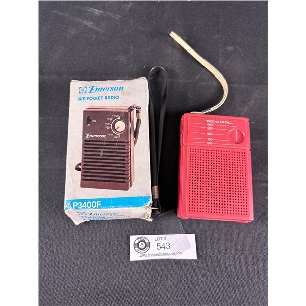 2 Vintage AM Pocket Radions - Emerson (In Original Box) & Realistic