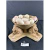 Image 1 : Very Heavy 16" Ceramic Lions Bowl w/ Kenya Hand Carved Stone 3" Eggs.