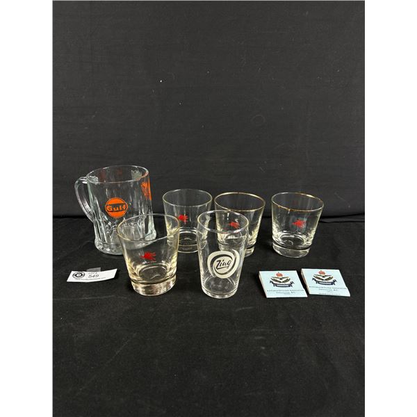 Collectible Lot Of Glasses - Gulf, Mobil,Zing & More + Van. B.C Airforce Matchbooks