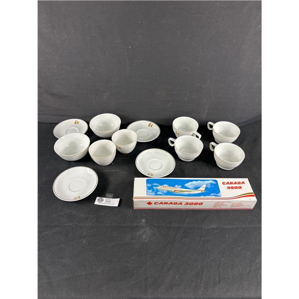 Vintage CP Air Serving Cups/Saucers/Bowls & Sealed Canada 3000 Airbus Model