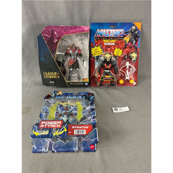 Lot Of 3 Collectible Action Figures - League Of Legends Zed, Masters Of The Universe- Stratos & Buzz