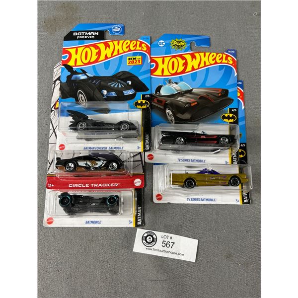 4 Batman & 1 Spiderman HotWheels Collectible Die-Cast Vehicles In Original Packages