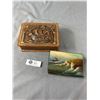 Image 1 : 2 Vintage Trinket Boxes. Largest Is Genuine Leather. Made In Spain. Smallest Is Laquered Wood