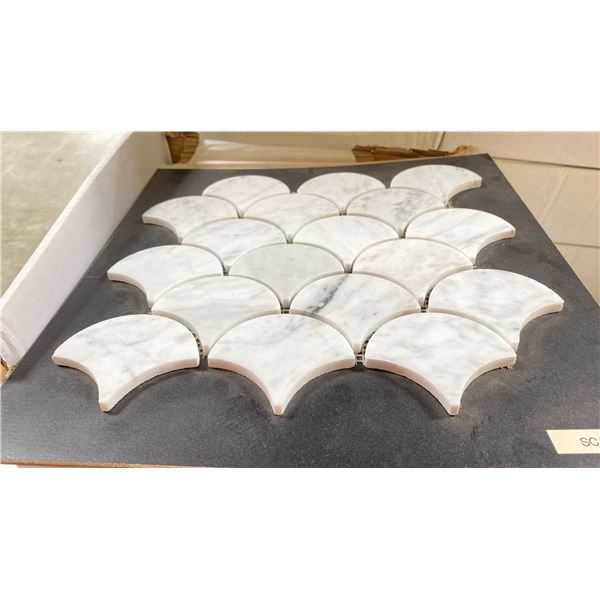 9 BOXES OF MARBLE MOSAIC TILE IN SCALEDARK 10 X 1SQ FT SHEETS PER BOX 9-boxes-of-marble-mosaic-tile-in-scaledark-10-x-1sq-ft-sheets-per-box