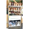 Image 1 : WHITE 5 TIER 2 DRAWER DISPLAY SHELF WITH PROFESSIONAL DISPLAY HEADS, WELCOME SIGN, & BINS OF