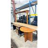 Image 1 : OAK PEDESTAL TABLE ( 3' DIAMETER X 30"H ), A 2 DRAWER WOODEN TOP WORK SURFACE 42'W X 24"D X 30"H,