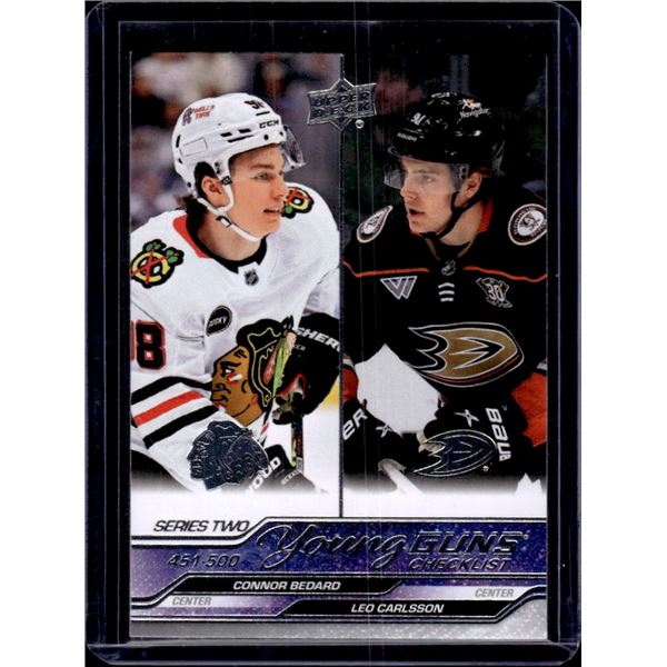 Connor Bedard/Leo Carlsson 2023-24 Upper Deck Series 2 Young Guns Checklist #500