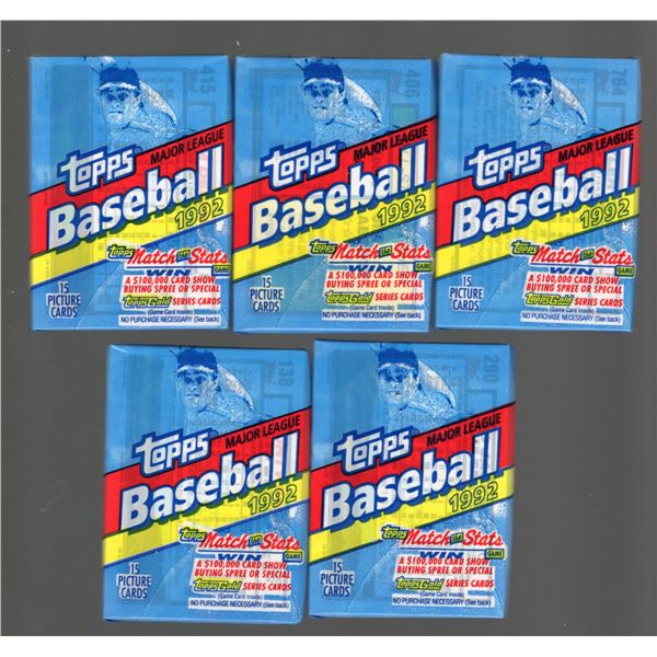1992 TOPPS BASEBALL 5 packs 15/pack total 75 cards