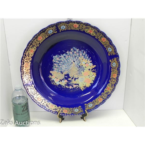Large blue platter with Peacocks