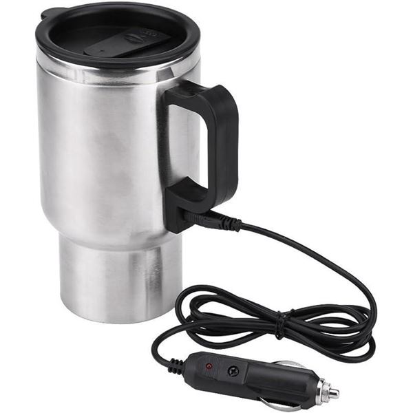 Electric Car Kettle, 16 Oz Stainless Steel Heated Travel Mug Water Boiler Portable in-car Heating Cu