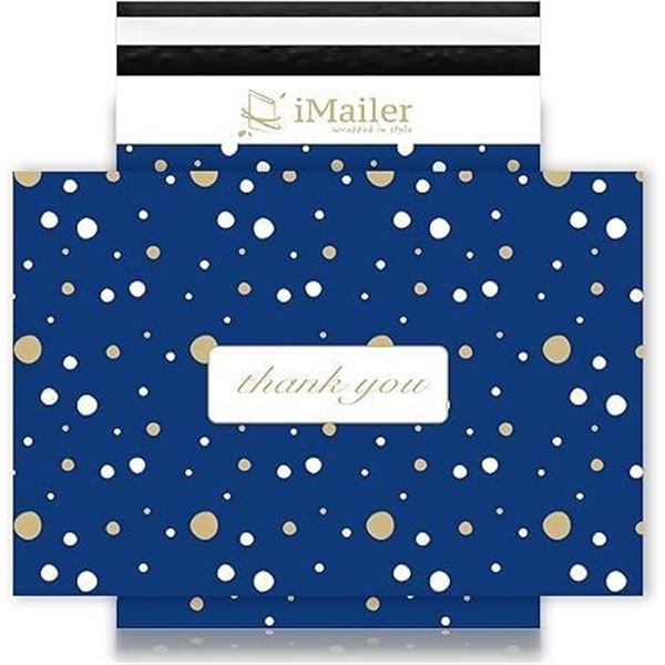 100 Count - 12 x 15.5 inch Poly Mailer Envelope Thank You Blue Polka Dot Mailing Shipping Bags-Self 