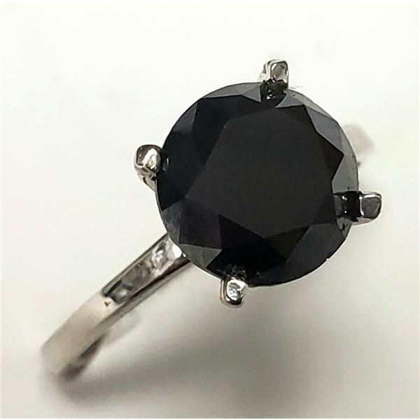 14K White Gold Black Diamond(2.9ct) Ring (~Size 6)(Ring is resizable for $40) (~weight 2.5g), Made i