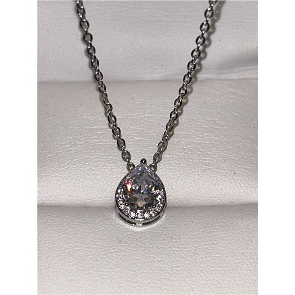 Tear Drop Cut .80 Carat Pear Solitaire Necklace and Pendant Set in .925 Silver