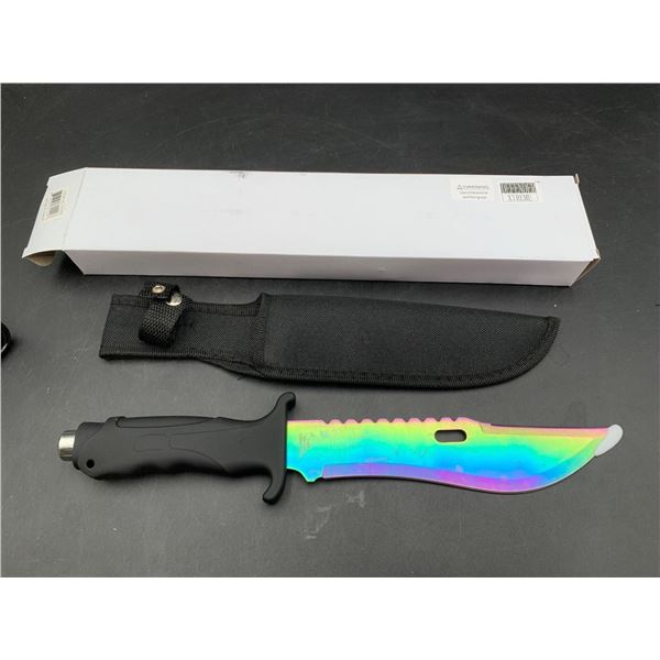 Tactical Fighting Knife with Blued 8 inch Blade and sheath - NEW in Box