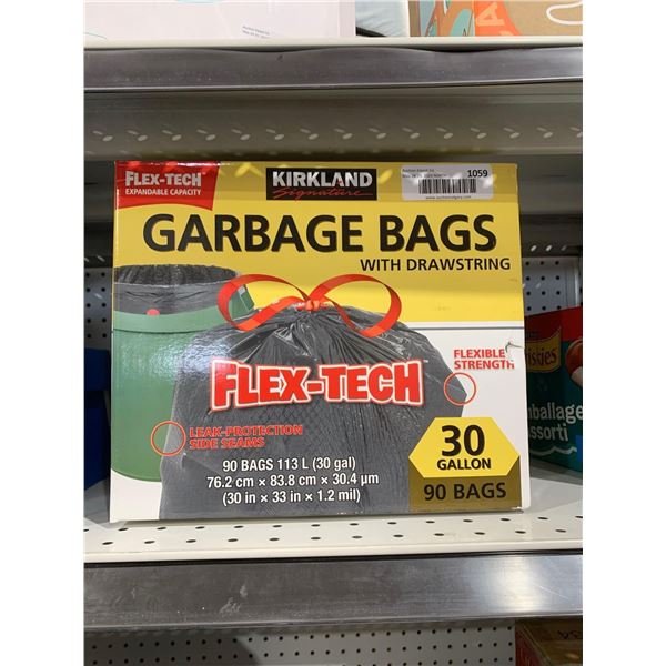 Kirkland Flex Tie Garbage Bags With Draw Strings 30 Gallon 90 Bags