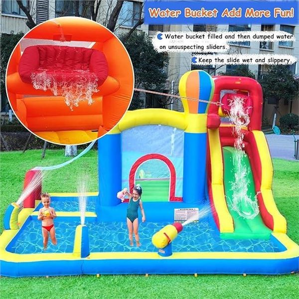 Baralir Inflatable Bounce House with Water Slide and Large Splash Pool, Bouncy Water Park with Surpr