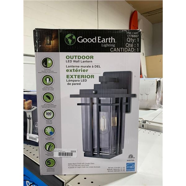 GoodEarth Lighting Outdoor LED Wall Lantern Matte Black w/ SMoke Glass