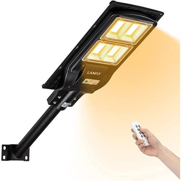 LANGY Solar Street Light 120W 3000K Warm Light with 240pcs LED Chips, IP65 Waterproof, with Motion S