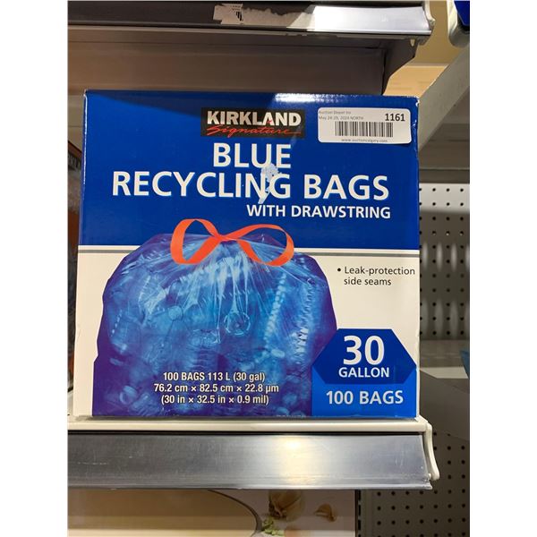 Kirkland Signature Blue Recycling Bags with Drawstrings 30 Gal 100 Bags