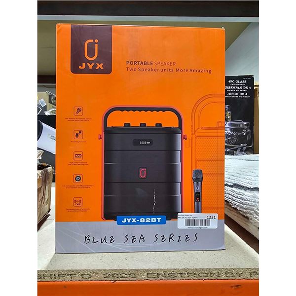 JYX Karaoke Machine with Two Wireless Microphones, Portable Bluetooth Speaker with Bass/Treble Adjus