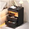 Image 1 : Yusong LED Nightstand Bedside Table with Charging Station 2 Drawers, Black Modern Sofa Couch End Sid