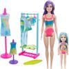 Image 1 : Barbie Color Reveal Gift Set, Tie-Dye Fashion Maker, Color Reveal Barbie Doll, Chelsea Doll and Pet,